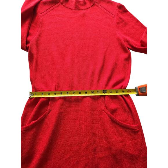 Vintage St. John Saks Fifth Ave 1980s Santana Knit Red Dress Pockets USA Size 12 - Picture 6 of 14